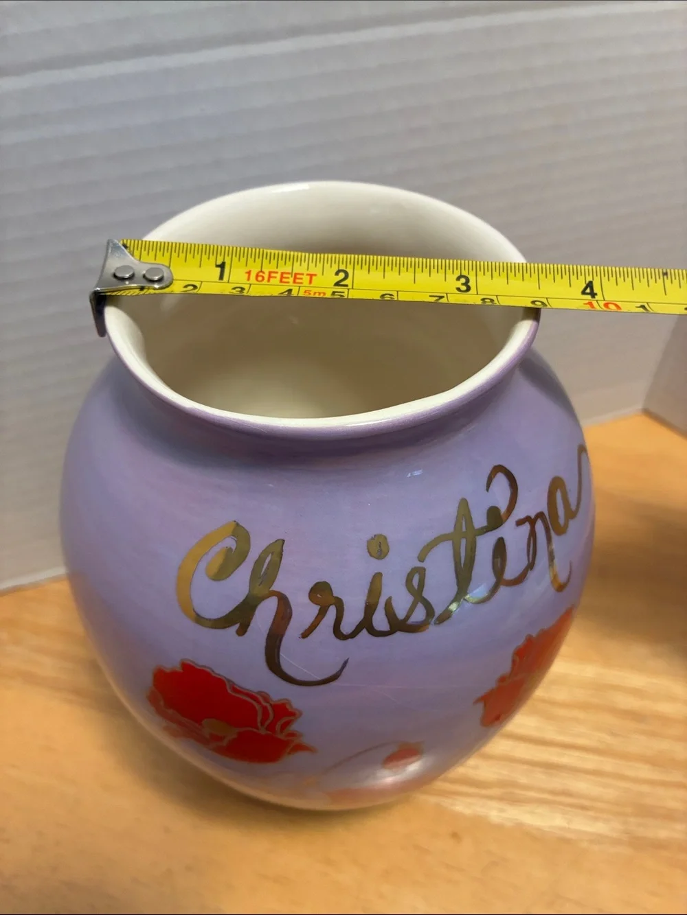 Lilac Floral Vase with “Christina” hand painted in gold color